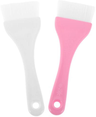 TOPPERFUN Cepillo Aplicador de Mascarilla Facial 2piezas en Plástico y Nylon para Aplicación Uniforme en Cuerpo y Rostro, Colores Blanco y Rosa