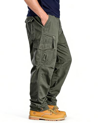 YAOBAOLE Pantalons Homme Cargo Pantalons Cargo Homme Grande Taille Pantalon Baggy Taille Elastique Pantalon Large Vert Armée 3XL