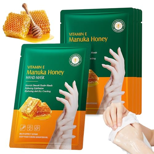 5 Pairs Hand Mask Gloves Honey Hand Moisturiser Gloves with Collagen Vitamins Hydrating Nourishing Softening Touchscreen