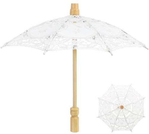 Healeved Brudspets Parasol med Broderi Bröllopsfotograferingsrekvisita och Dekorativ Bomullsduk med Elegant Bröllopstillbehör för Brud och Fest