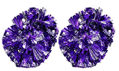 Keenso Pompons à Main, Pompons Cheerleading, matériel métallique Brillant, légers et faciles à Tenir for Danse aérobic, fêtes Scolaires, compétitions Sportives (Argent + Violet)