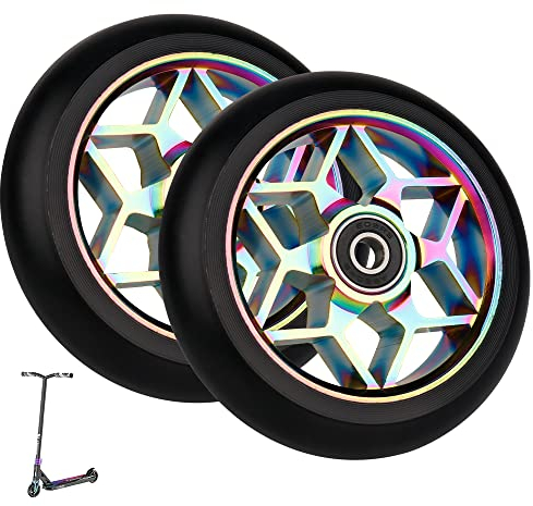 Jooheli 2 Stück Scooter Ersatzräder,Scooter Rollen 110mm Härtegrad 88A mit Kugellager,Verdickte Langlebigkeit PU Räder Replacement Wheels und Bearings für Apollo/Cox/Albott