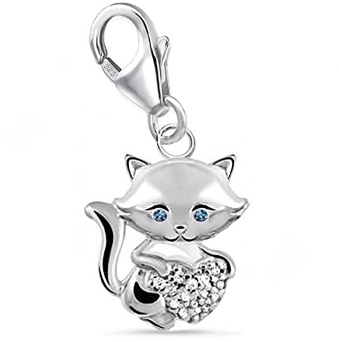 Goldene Hufeisen Katze Kätzchen Karabiner Charm Anhänger für Bettelarmband aus 925 Sterling Silber mit Zirkonia Herz