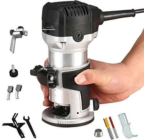 Fresadora De Madera Rebajadora Eléctrica Herramienta Compacta De Enrutador De Palma De Carpintero Carpintería Grabado Fresa Para Biselar, 2 Alicates De 1/4'' Y 8mm, 6 Velocidades Variables