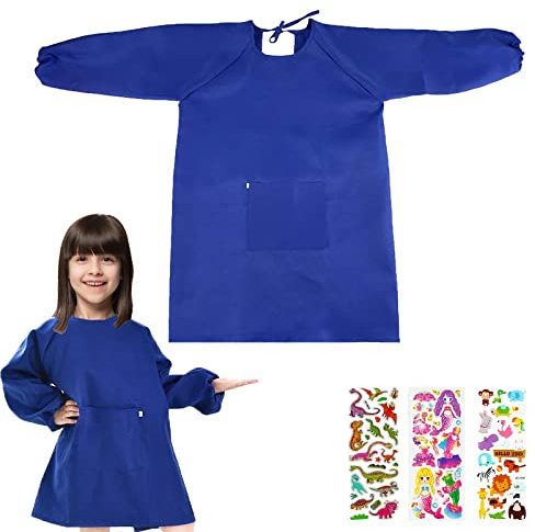 Bata de Pintura para Niños IWTBNOA, Azul, con Mangas, Talla L (120 ~ 140 cm)
