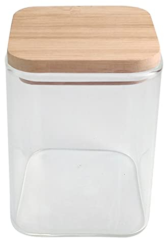 BIRAMBEAU - Bocal en Verre - Boîtes Conservation - Couvercle Bambou - Idéal Conservation Aliments Secs - Courses Vrac - Capacité : 450mL, beige