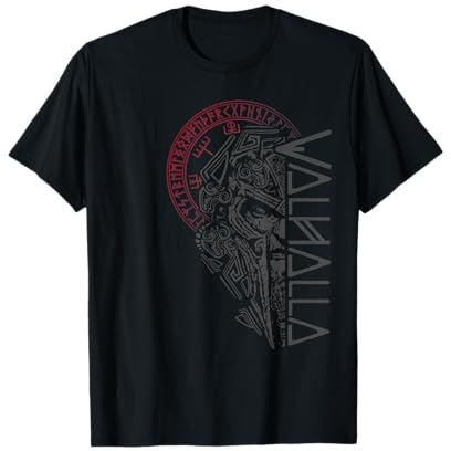 Valhalla Odin en máscara Runas Brújula nórdica Vikingo Camiseta