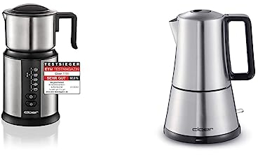 Cloer 7789 Induktions-Milchaufschäumer, für bis zu 450 ml, kalter oder warmer Milchschaum, heiße Schokolade, verschiedene Programme wählbar & Cloer 5918 Espressokocher elektrisch, 3-4 Tassen
