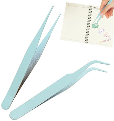 Hitrod Wimpernzange aus Edelstahl, Winkelzange für Aufkleber, Pinzette, abgewinkelt und gerade, einfarbig, 2 Stück, für Scrapbooking – mit Ellbogenabdeckung, selbstklebend, Pinzette