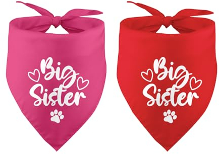 Cawnefil Hundehalstücher für große Schwester, Hundehalstuch, Schwangerschaftsankündigung, Foto-Requisite, Haustier-Zubehör für Hundeliebhaber, 2 Stück