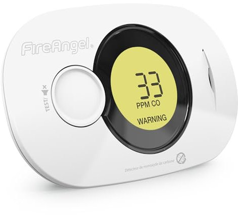 FireAngel FA3322, Détecteur de Monoxyde de Carbone Numérique, Moniteur de Détecteur de CO, capteur d'humidité et température Portable avec Pile 10 Ans, NF certifié