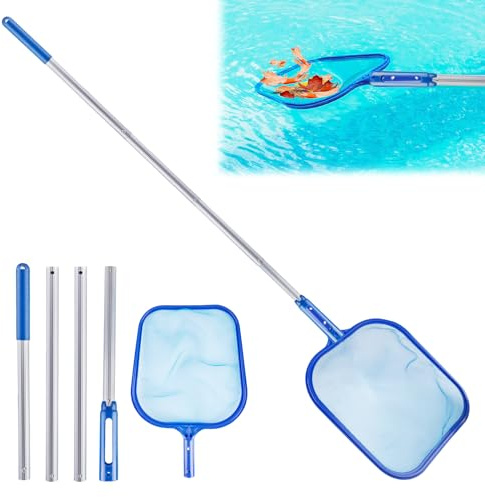 Skimmer - Retino per piscina, con asta telescopica, 160 cm, retino per la pulizia della piscina, con asta telescopica