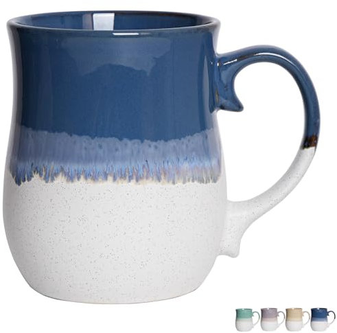 Bosmarlin Extra Large Ceramic Coffee Mug, 26 Oz, Dishwasher and Microwave Safe, Big Oversized Tea Cup, Reactive Glaze (Deep Blue)