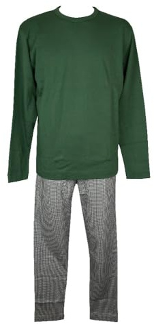 RAGNO Pigiama Uomo Interlock Caldo Cotone Invernale Manica Lunga Girocollo Articolo U838NQ, B04F Fantasia Bistro Green, Taglia 50