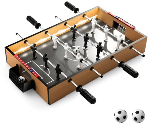 COSTWAY Calcio Balilla, Calcetto da Tavolo con LED Maniglia Antiscivolo 2 Palloni, Biliardino per Feste, Bar, Sala Giochi, 51x30,5x8 cm