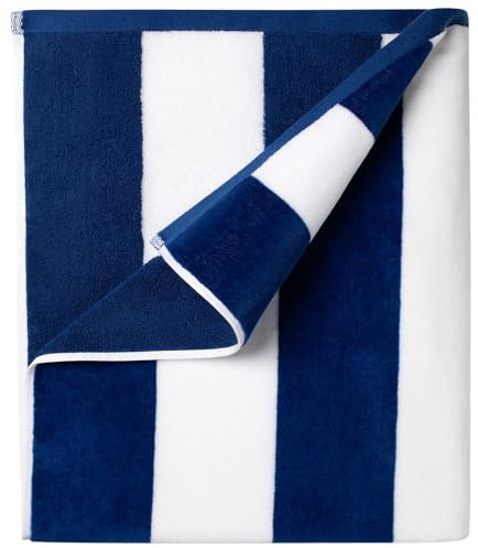 Ouxiaobai Cotton Oversized Beach Towel - 180 x 90 CM Large Size Pool Towel, Striped Soft Cabana Swim Towel (Royal Blue)