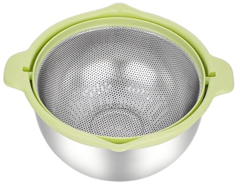 MagiDeal Set di 2 colini e Ciotole per Il Lavaggio del Riso, Foro da 1,5 mm, con Manico, cestello Multiuso per Il Lavaggio del Riso per di Riso, Verde