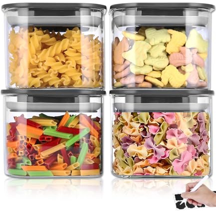 Cexovo 4PCS Tarros de cristal con Tapa 600ml Frascos de Vidrio Herméticos con Tapas,Tarro de Vidrio Almacenamiento,Botes Cristal Cocina Almacenaje,Botes Hermeticos Cristal para Cereales Judías Harina