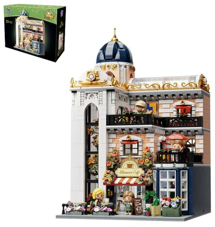 PANTASY Blossom Café Modulares Architektur-Set, 2826 Teile, 3-stöckiges Europäisches Gewächshaus-Landmark mit Café, Kunstgalerie & Blumen-Atrium, Sammler-Ausstellungsmodell für Erwachsene