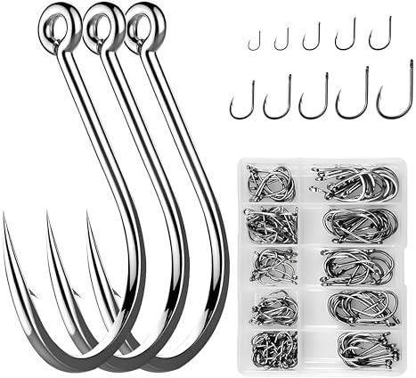 100pcs Hamecon Carpe en Acier au Carbone, Hamecon Peche 10 Tailles(3# – 12#), avec Boîte en Plastique, Adaptés à la Pêche en Eau Douce et en Eau Salée,