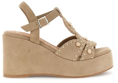 CAFèNOIR - Sandalias De Ante En Forma De T Con Cuña, Tachuelas Y Cabujones, Para Mujer, Color