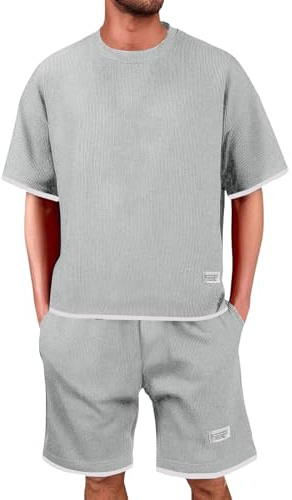 Chándal para hombre de 2 piezas, traje de verano, pantalones cortos cómodos y camiseta corta, juego de tiempo libre, traje de casa informal, traje de jogging de dos piezas para interior y exterior