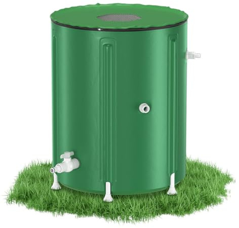 Jayseuw Depósito de agua de lluvia plegable de 200 l con válvula de drenaje de PVC, con rejilla de protección contra los rayos UV, colector de agua de lluvia para ahorrar espacio, plegable, para