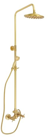 Gyllene duschpelare, vintage duscharmatur av mässing, duschpelare med blandare, 85–132 cm justerbar höjd, regndusch utomhusdusch har två handtag högt tryck, väggfäste
