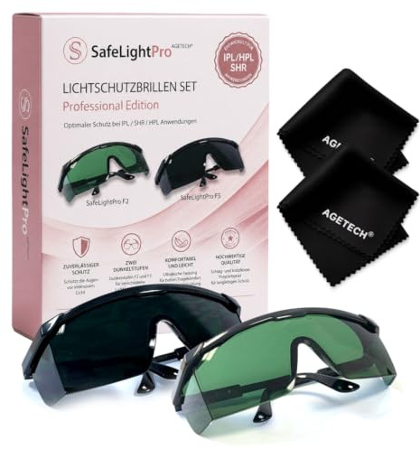 AGETECH SafeLightPro Professional Edition F2/F5 solskyddsglasögon set för IPL/SHR/HPL hårborttagning 250–3 000 nm, med UV-C-skydd