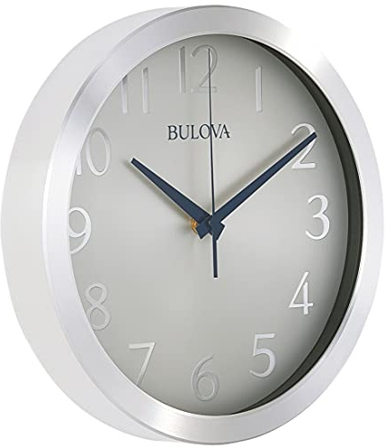Bulova Winston Wall Clock C4844 | 10 Diameter | Metal Design with Diamond Cut Edges | Silent Sweep Quartz Movement | Easy-to-Read Arabic Numerals