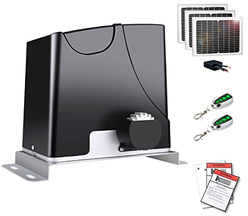TOPENS DK1000S Solar Sliding Gate Opener Rack Drive Automatic Gate Motor for Heavy Driveway Slide Gates Up to 1800 Pounds, Electric Gate Operator Battery Powered with Solar Panel Remote Control Kit