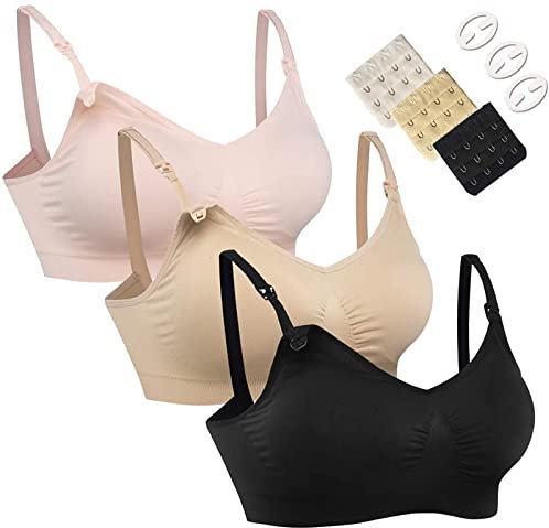 HOFISH Maternity Nursing Bras Seamless 3 Pack Sleep Bralette for Breastfeeding with Free Bra Extenders & Clips L