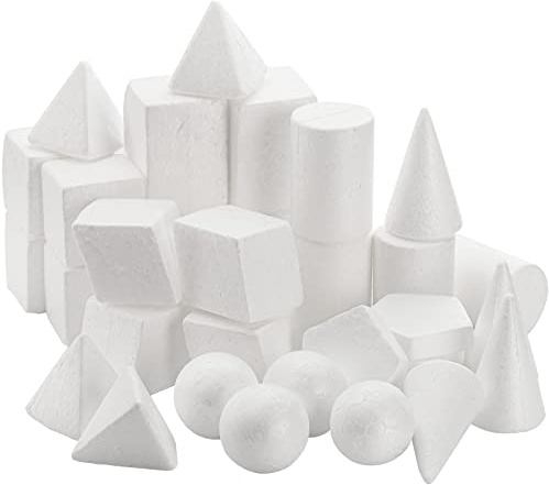 SOUJOY 32 Pack White Foam Shape, 8 Shapes Craft Foam Ball, DIY Art Foam Cone for Home, School Craft Project, Table Centerpiece Flower Arrangement Props