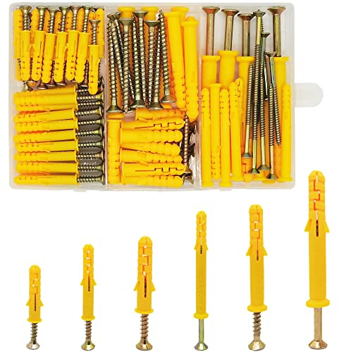M6/M8/M10 Tapones y tornillos de pared 150 piezas (75 juegos), pernos de anclaje de plástico para tubos de expansión, juego surtido para ladrillo, tornillo de fijación de pared (30/40/60/80 mm)