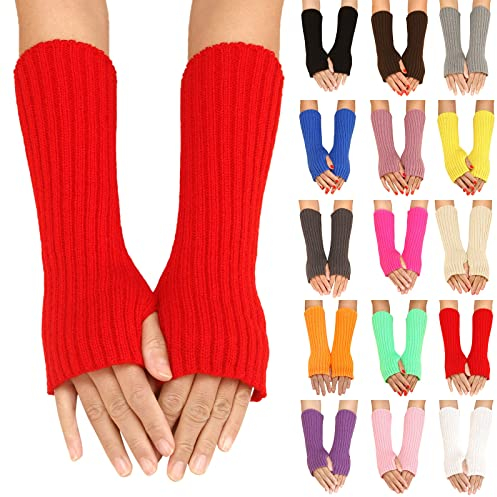 Winter Gestrickte Handschuhe für Damen Lang Handwärmer Stulpen Fingerlose Armstulpen Warm Strick Handschuhe Armwärmer Stulpen für Damen Pluswärmer Handstulpen Fingerlose Halbfinger (Orange, One Size)