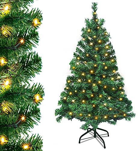 AufuN Künstlicher Weihnachtsbaum Tannenbaum mit Beleuchtung 120 LED warm-weiß inkl. Metallständer 220 Spitzen, PVC Christbaum für Weihnachten-Dekoration Mehrweg (120cm, Grün PVC+LED)