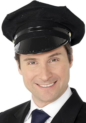 GREY LOOK Unisex Erwachsene Chauffeur Cap Limo Taxi Driver Hut, weiße Handschuhe und schwarze Krawatte Buch Woche Tag Kostüm Zubehör Kit (nur Chauffeurmütze)