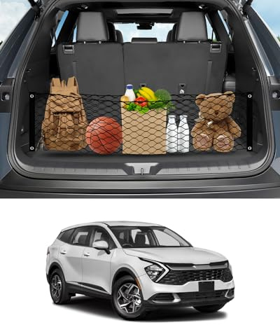 Karltys Envelope Style Cargo Net for Kia Sportage 2023 2024 2025, Elastic Rear Trunk Cargo Net for 2025 Sportage Accessories Heavy Duty Nylon Mesh Storage Netting Organizer with Metal Hooks