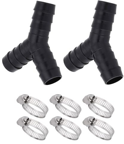 Hayaww 2 Pièces raccords de tuyau en Y connecteurs en Y pour tuyau de vidange avec collier de serrage empilable pour machine à laver raccords en plastique Répartiteur en Y 2 Voies Tuyaux (A)