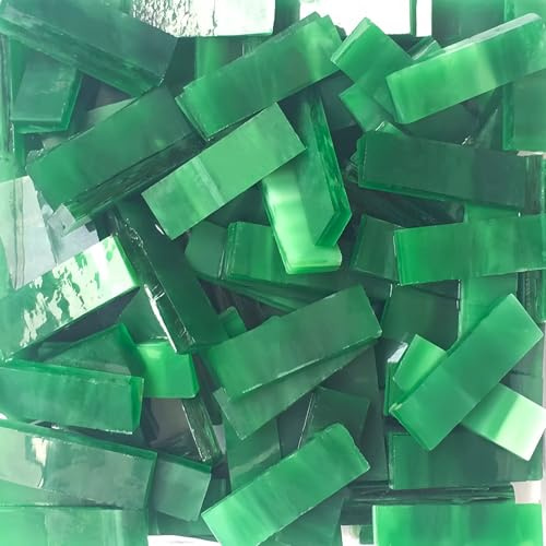 LiFschal Rectangle Mosaic Tiles Stained Glass, 0.7x2.1CM Textured Glass Mosaic Making with Handmade for DIY Art Crafts, Home Decorations - About 210Pcs 200G(0.44LB),Green