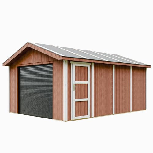 Garaje 17 m²- L378xL530 cm - Garaje para Autos, Motos, Bicicletas, máquinas de jardinería - Construcción con Paneles LP Smartside - Cobertizo de jardín Timbela M991B-REDWOOD Red