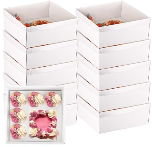 LDXDRU 10 Pack Cupcake Boxes, 25x25x 2CM White 5 Hold Bento Cake Box
