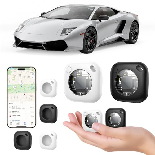 4 Pack Air Tag Tracker Smart Bluetooth,GPS Tracker for Vehicles Work with Apple Find My APP (iOS Only),With 4 Lanyards and Protective Case,Replaceable Battery, Waterproof, No Monthly Fee