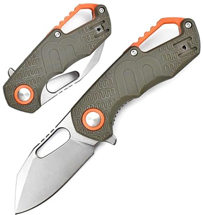 Couteau pliant de 14,7 cm - Petit couteau de poche vert en fibre de verre et acier N690 - Couteau d'extérieur léger - Couteau de survie tranchant à une main Tanto - Mini couteau de cou - Porte-clés