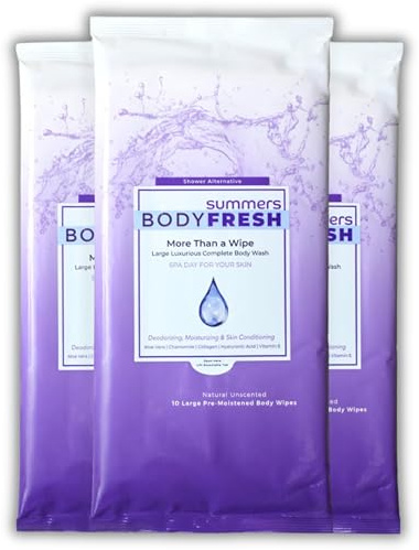 Body Fresh Wipes – Rinse-Free Wet Wipes for Adults with Moisturiser & Deodoriser - Biodegradable Plant-Based (3 Packs of 10 Sheets)