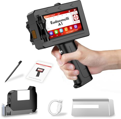 A1 Handheld Inkjet Printer Gun,0.5 Inch Portable Handheld Ink jet Printer Gun with 42ml Quick-Drying Ink Inkjet Coding Machine for Expiry Date/Batch Number/Text/Logo/QR Code/Barcode/Serial Number