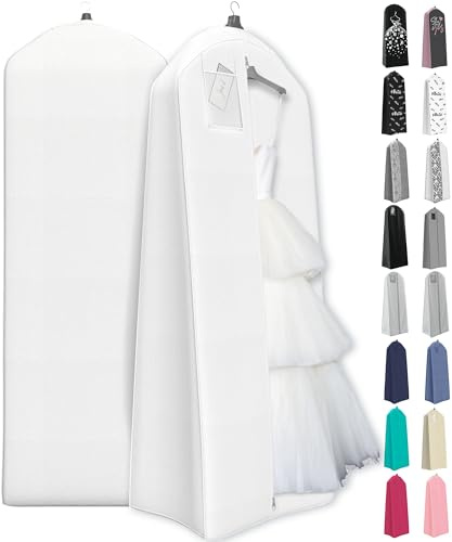 Your Bags Wedding Dress Garment Bag - Garment Bags for Travel & Hanging Clothes or Storage Preservation - 72 Wedding Dress Bag for Gowns Long with 20 Gusset for Puffy Bridal Gowns Cover - White