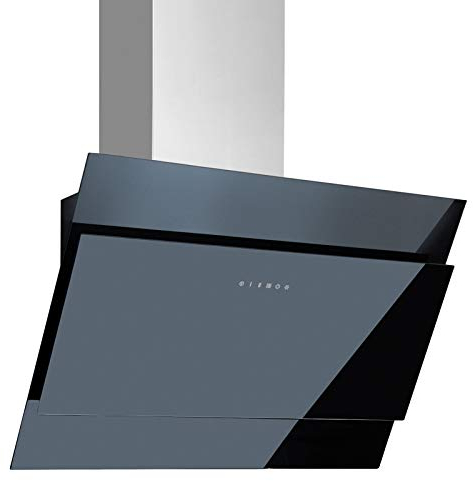 schwarze kopffreie Abluft Wandhaube 60 cm Edelstahl Glas