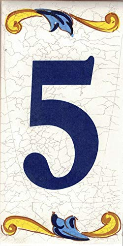 TORO DEL ORO Numéros de maison. Lettres et chiffres en mosaïque. Décalque en céramique. Style craquelé. Noms et adresses. Grand Craquelé Design 5 x 10 cm (numéro cinq 5)