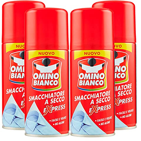 Omino Bianco - Prodotto Specifico per Rimuovere Macchie Intense, Smacchiatore Spray a Secco Expess, Azione Immediata Senza Aloni, 4 Flaconi x 125 ml